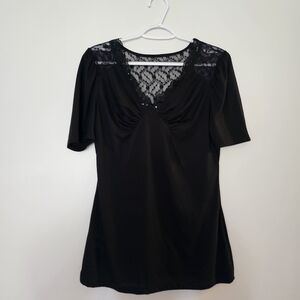 New Directions Black Lace Accent Top Dark Romance Sequin Medium Whimsigoth